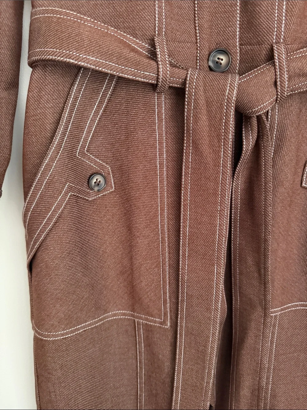 NWT Cartolina Harris Dress XXS Mocha Belted Utility Shirt Midi Quiet Luxury